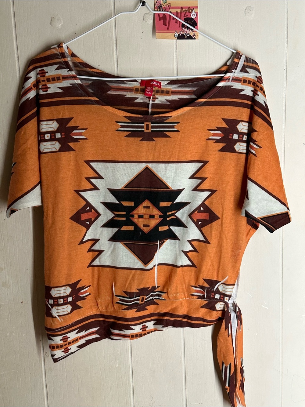 BONGO Orange Aztec-Print Tie-Side Tunic Top